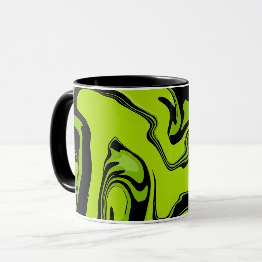 Abstract groen en zwart spiraalontwerp  mok (Voorkant links)