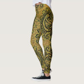 Abstract groen, geel paisleypatroon leggings (Links)