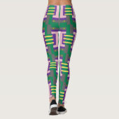Abstract groen gele patroon met lijnen en Stippen Leggings (Achterkant)