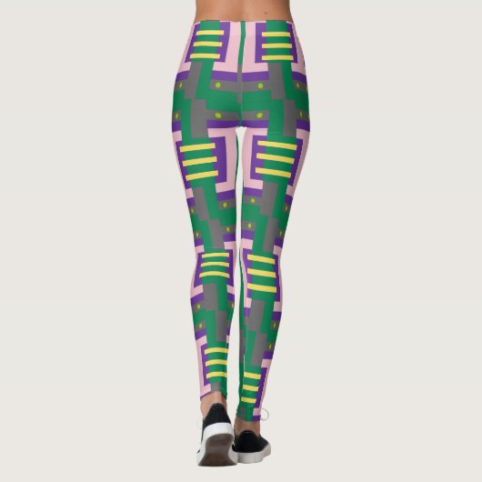 Abstract groen gele patroon met lijnen en Stippen Leggings (Achterkant)