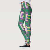 Abstract groen gele patroon met lijnen en Stippen Leggings (Links)