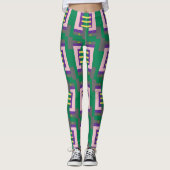 Abstract groen gele patroon met lijnen en Stippen Leggings (Voorkant)