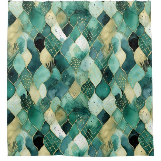 Abstract groen goud douchegordijn (Voorkant)