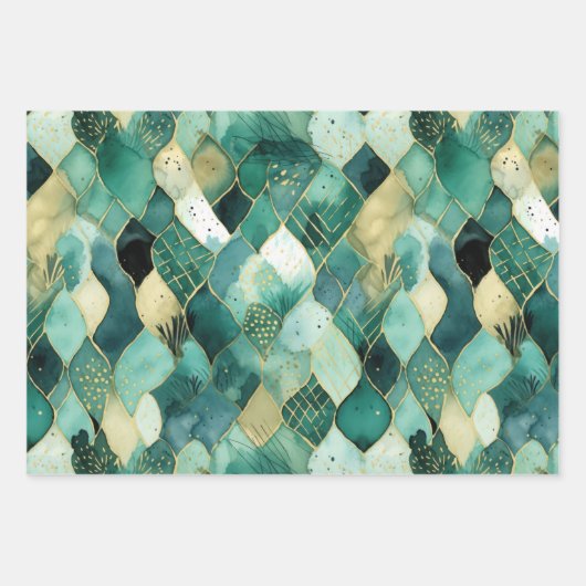 Abstract groen goud inpakpapier vel (Voorkant)