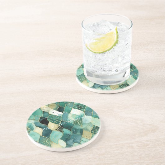 Abstract groen goud zandsteen onderzetter (Zijkant)