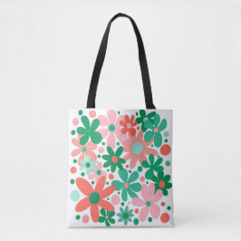 Abstract groen, koraal, & roze bloemen & stippen t tote bag
