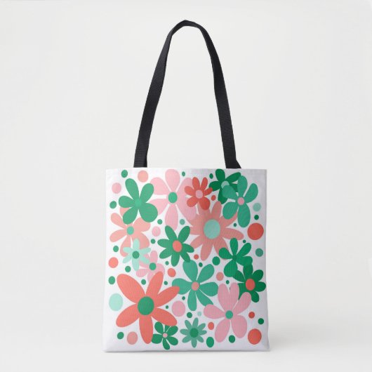 Abstract groen, koraal, & roze bloemen & stippen t tote bag (Voorkant)