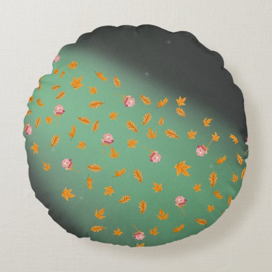 Abstract groen maanlicht herfstbladeren rozen rond kussen (Voorkant)