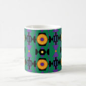 Abstract Groen Paarse Patroon met Gele Bloemen Koffiemok (Center)