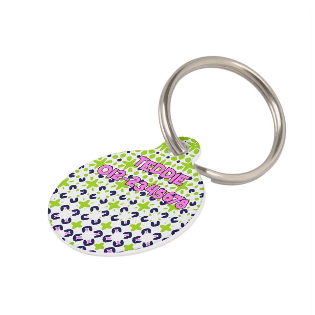 Abstract groen Paarse speels geometrisch ontwerp Huisdierpenning (Zijkant)