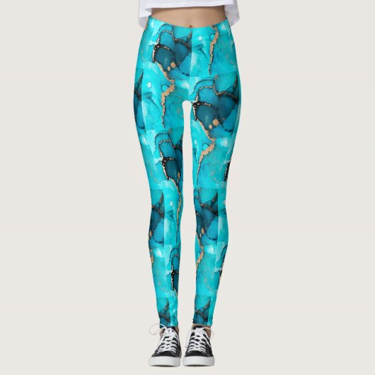 Abstract groen patroon mediterraan turkoois leggings (Voorkant)