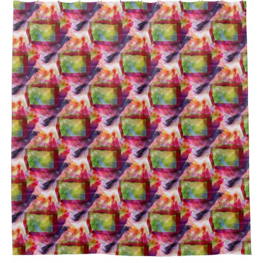 Abstract groen, rood behang douchegordijn (Voorkant)