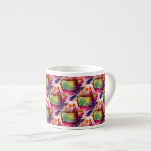 Abstract groen, rood behang espresso kop (Voorkant rechts)