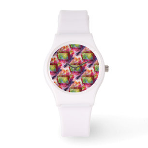 Abstract groen, rood behang horloge