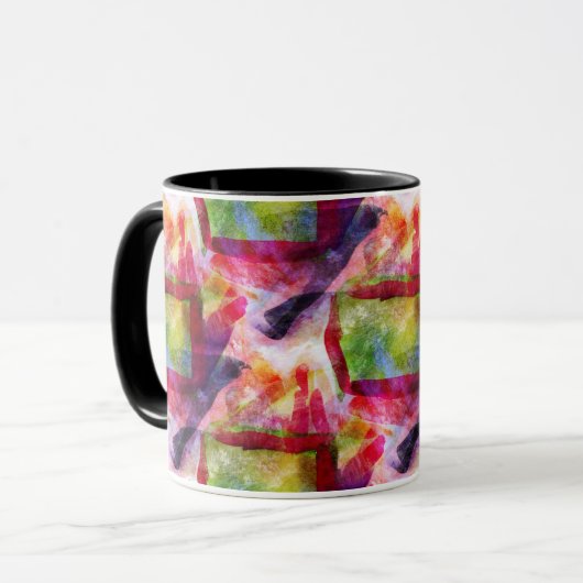 Abstract groen, rood behang mok (Voorkant links)