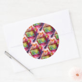 Abstract groen, rood behang ronde sticker (Envelop)
