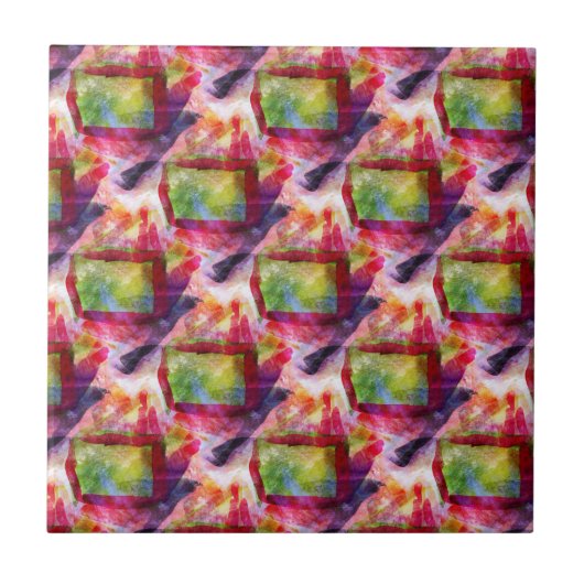 Abstract groen, rood behang tegeltje (Voorkant)