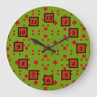 Abstract groen rood patroon met bits en vierkanten grote klok