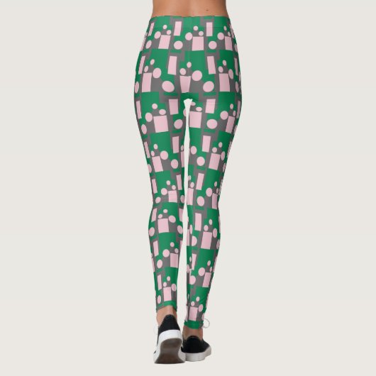 Abstract groen roze patroon met cirkels en lijnen leggings (Achterkant)