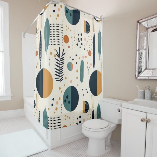 Abstract groen sinaasappel boho cirkels bloemenpat douchegordijn (In situ)