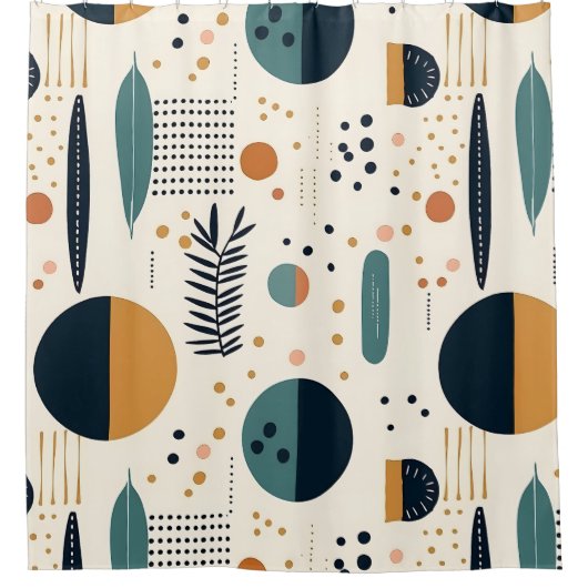 Abstract groen sinaasappel boho cirkels bloemenpat douchegordijn (Voorkant)