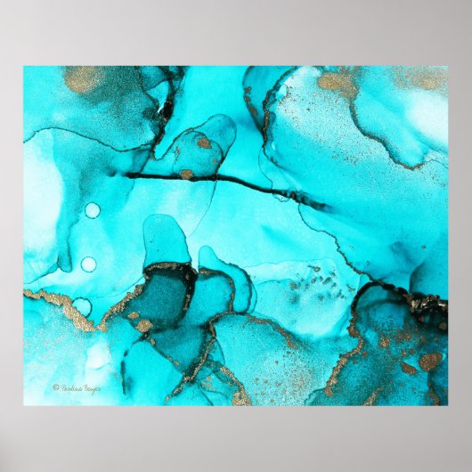 Abstract Groen Trendy Biologisch Turquoise Goud Poster (Voorkant)