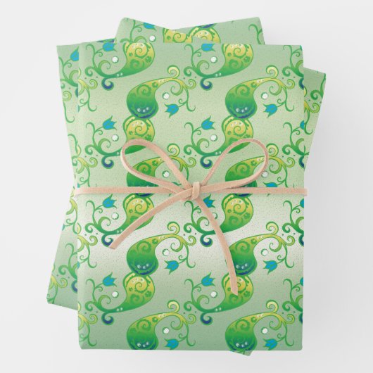 Abstract groen Tulip Boteh Floral Pattern Inpakpapier Vel (In situ)