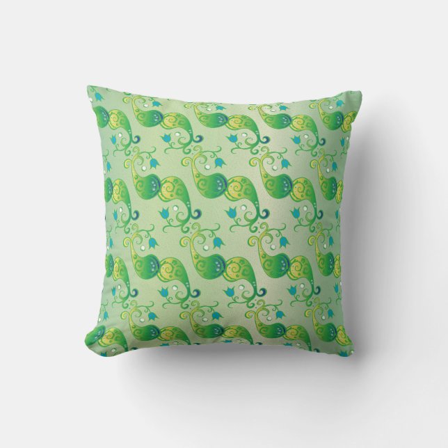 Abstract groen Tulip Boteh Floral Pattern Kussen (Voorkant)