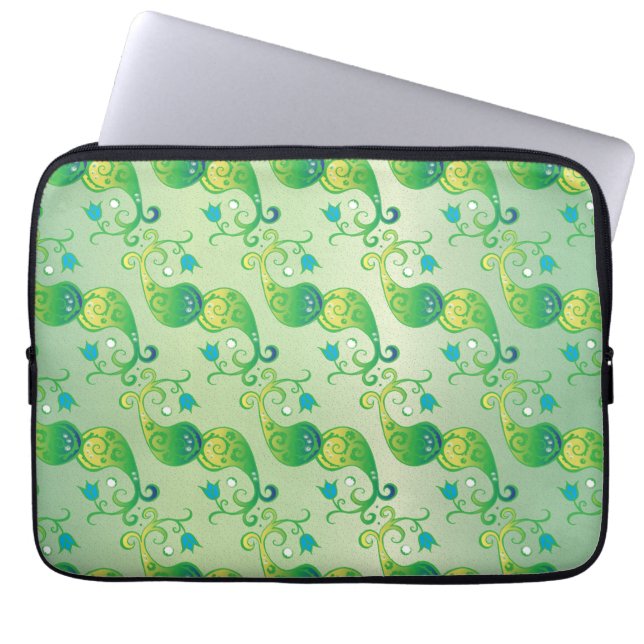 Abstract groen Tulip Boteh Floral Pattern Laptop Sleeve (Voorkant)