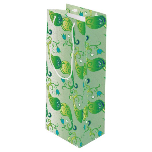 Abstract groen Tulip Boteh Floral Pattern Wijn Cadeautas (Voorkant Gekanteld)