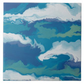 Abstract Groen Wit Blauw Ocean Wave Faux Marble Tegeltje (Voorkant)