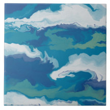Abstract Groen Wit Blauw Ocean Wave Faux Marble