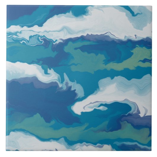 Abstract Groen Wit Blauw Ocean Wave Faux Marble Tegeltje (Voorkant)