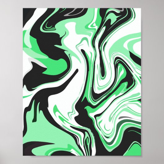 Abstract groen, zwart en wit wervelend ontwerp poster (Voorkant)