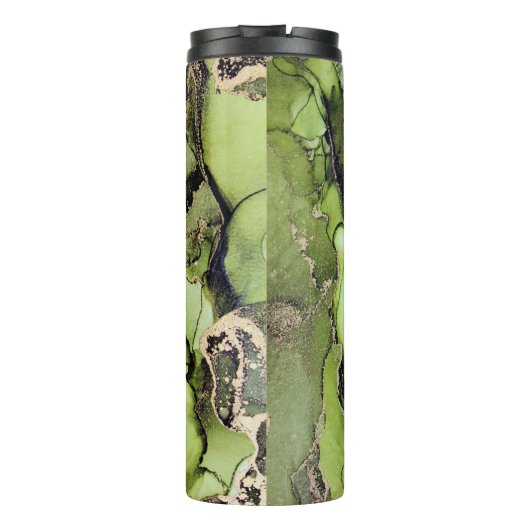 Abstract Groen Zwart Goud Camouflage DIY Naam Thermosbeker (Achterkant)