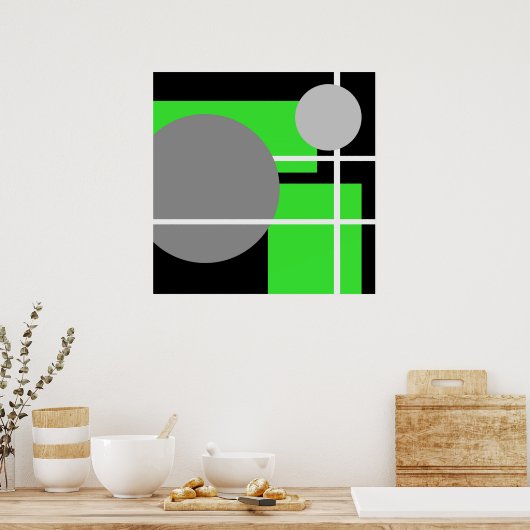 Abstract Groen Zwart wit AP0001 Poster (Keuken)