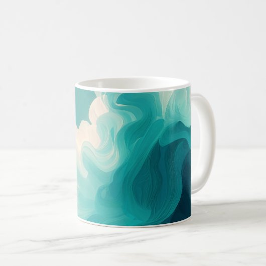 Abstract groene en witte golven stromen koffiemok (Voorkant rechts)