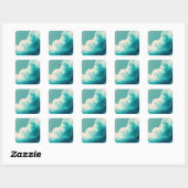 Abstract groene en witte golven stromen vierkante sticker (Vel)