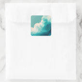 Abstract groene en witte golven stromen vierkante sticker (Tas)