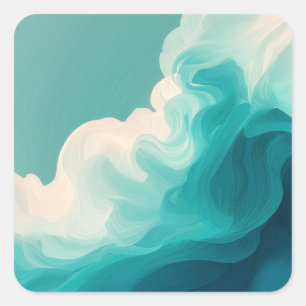 Abstract groene en witte golven stromen vierkante sticker