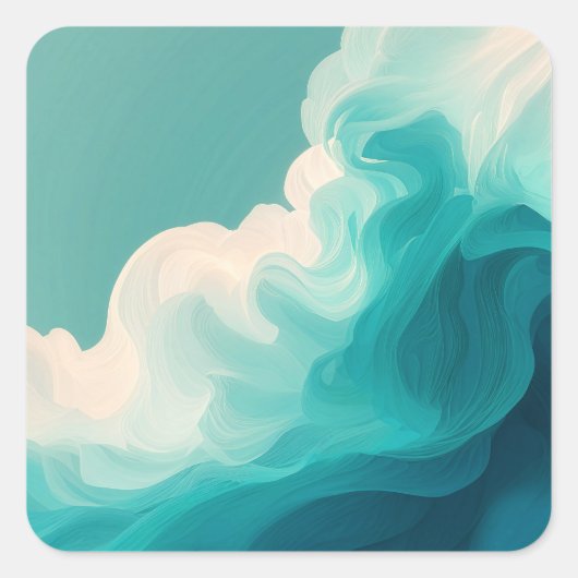 Abstract groene en witte golven stromen vierkante sticker (Voorkant)