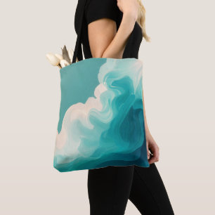 Abstract groene en witte golvende golven tote bag