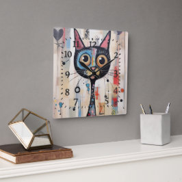 Abstract grootoogblij poesje vierkante klok