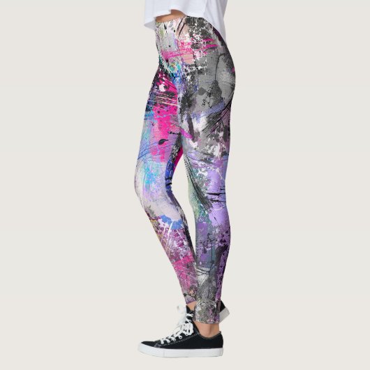 Abstract Gruizige Kleurrijke Verf Leggings (Links)