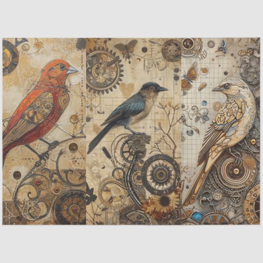 Abstract Grunge Birds Decoupage Tissuepapier (Voorkant)