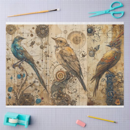  Abstract Grunge Birds Decoupage Tissuepapier (Craft)