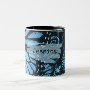 Abstract Grunge Blauwe Vlinder Kunst Persoonlijk Tweekleurige Koffiemok