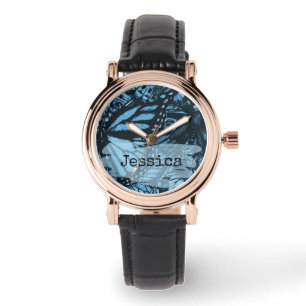 Abstract Grunge Blauwe Vlinderkunst Persoonlijk Horloge