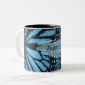 Abstract Grunge Blue Butterfly Art Personalised Tweekleurige Koffiemok (Voorkant links)