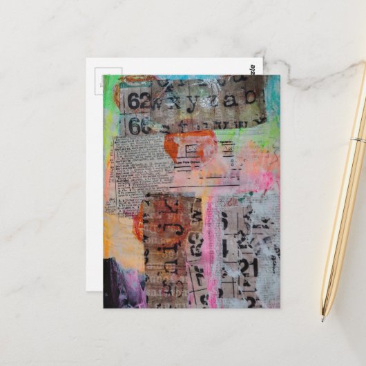 Abstract Grunge Cijfers Letters collage Briefkaart (Voorkant / Achterkant in situ)